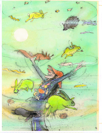 Toneelmakerij_DeBozeHeksInHetBos© Illustratie van Annemarie van Haeringen uit_ Verhalen van de boze heks door Hanna Kraan, Lemniscaat 1995